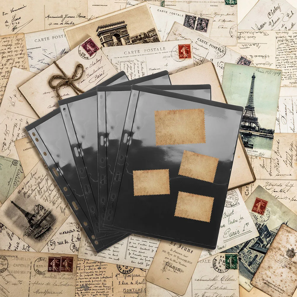 10 قطعة صفحات ألبوم الطوابع أسود 9 فتحات فضفاضة لجامعي الطوابع على الوجهين تخزين المستندات الموثق إدراج