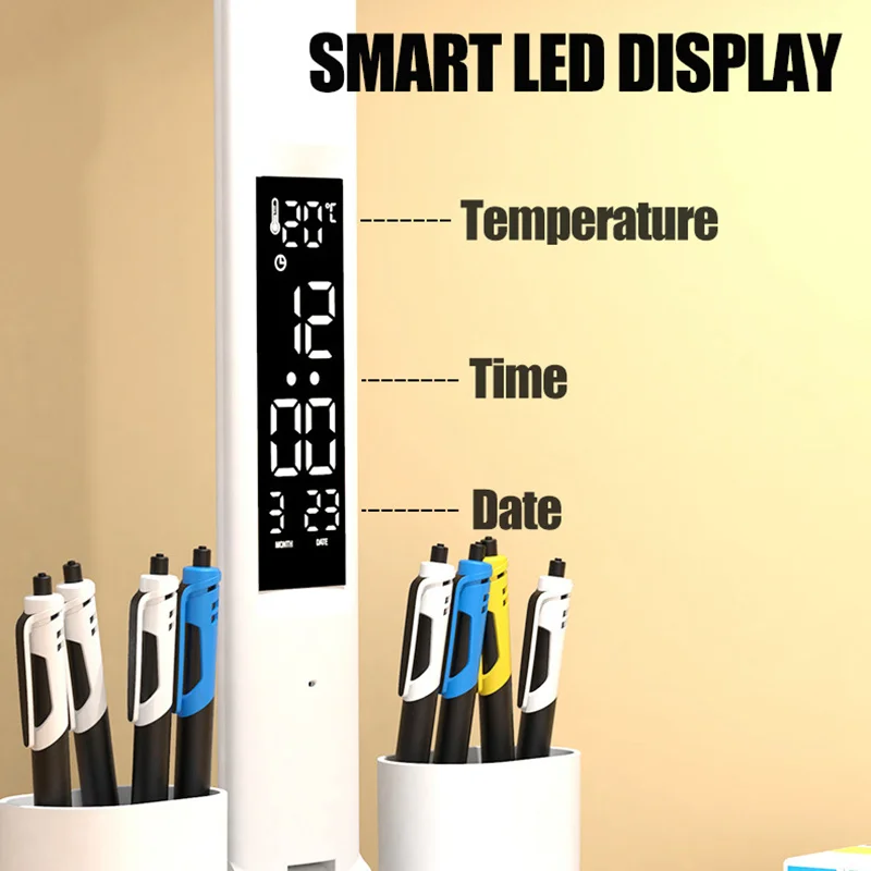 مصباح مكتبي للعناية بالعين مع مروحة ، شاشة عرض ليد ، ساعة رقمية ، usb ، تحكم باللمس ، 3 ألوان ، مصباح ليلي قابل للطي #4