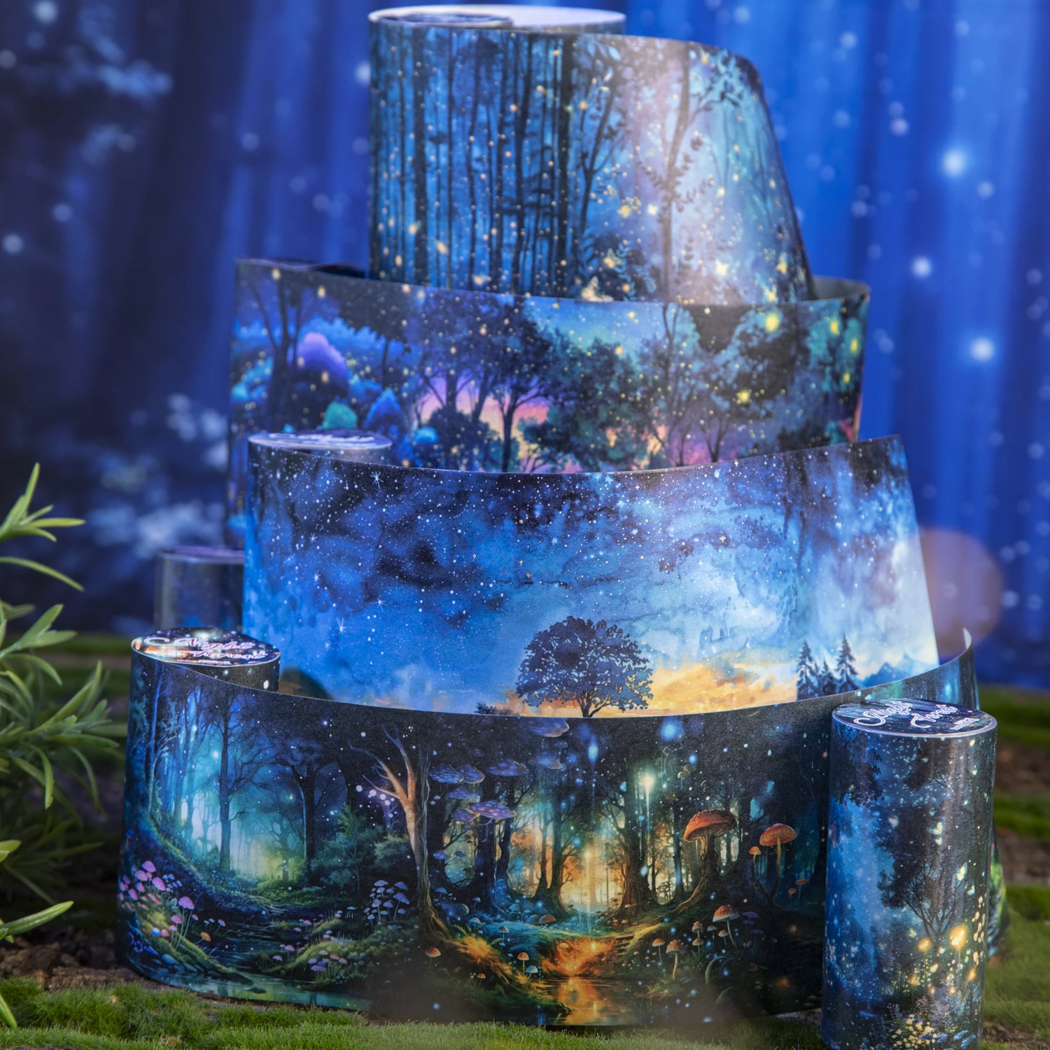 Taśma Washi 80mm*200cm Seria Nocny Las Vintage Drzewo Światło Krajobraz Kreatywny DIY Materiał do Dziennika Kolaż Artykuły Papiernicze