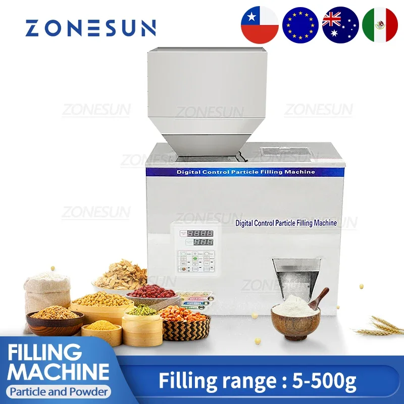 

ZONESUN 5-500 г машина для упаковки пищевых продуктов, гранулированный порошок, взвешивающая упаковочная машина, машина для наполнения семян, кофейных зерен