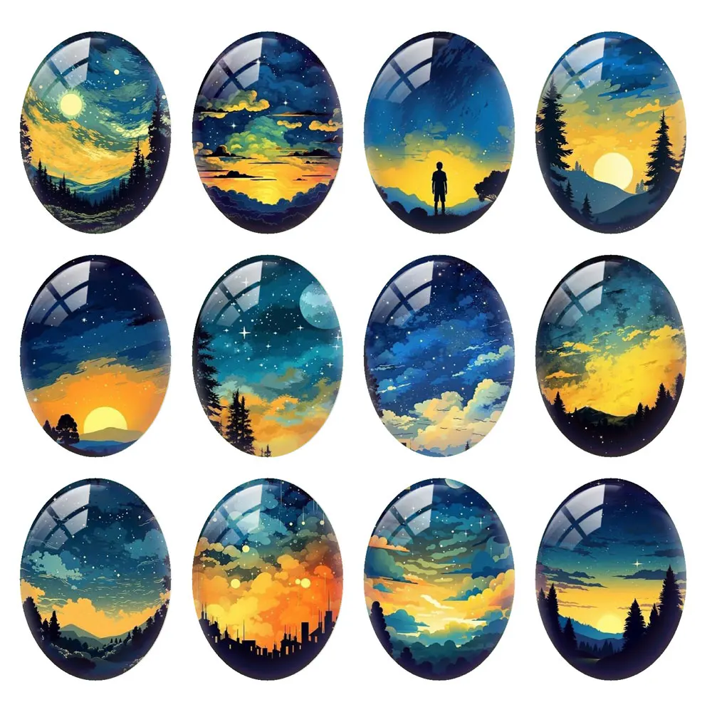 10pcs/lot Oval Photo Glass Cabochon Flatback Charms Sunrise Sunset Demo Flat Back Cameo For Diy Jewelry Making Findings Supplies