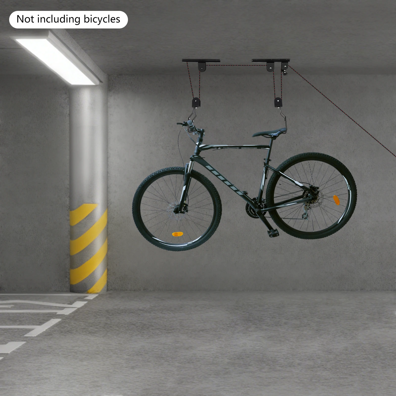 Bike Storage Hanger, Ceiling Mount Bike Hoist, Wall Mounted Bike Rack with 2 Ropes, Garage Organizer for Space Saving