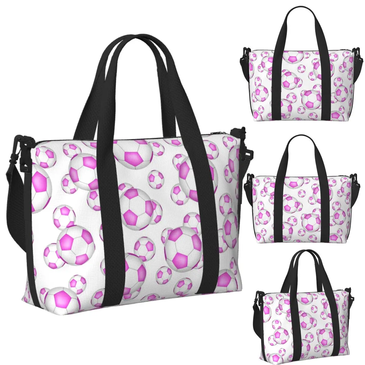 

Custom Pink And White Soccer Balls Beach Travel Bag Large Capacity Tote Bags for Gym Yoga Women Shopping Duffle Shoulder Bag