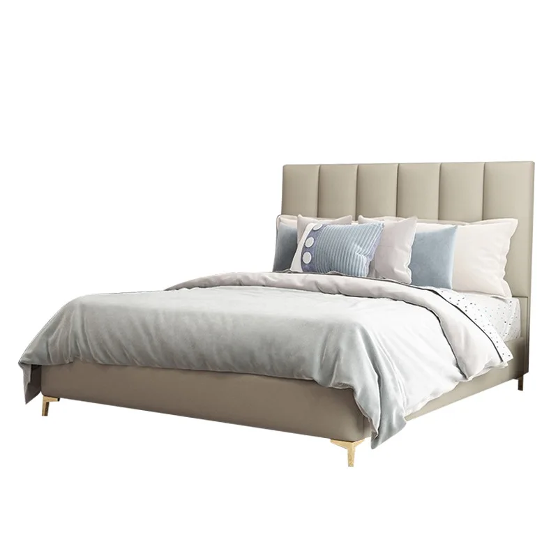 Modern light luxury leather children's bed, solid wood frame small apartment simple children's storage bed