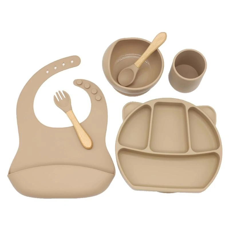 

J15U Commonly Used Kids Bibs Baby Bowl 6Pcs Silicone Tableware for Toddler Gift for New Parents
