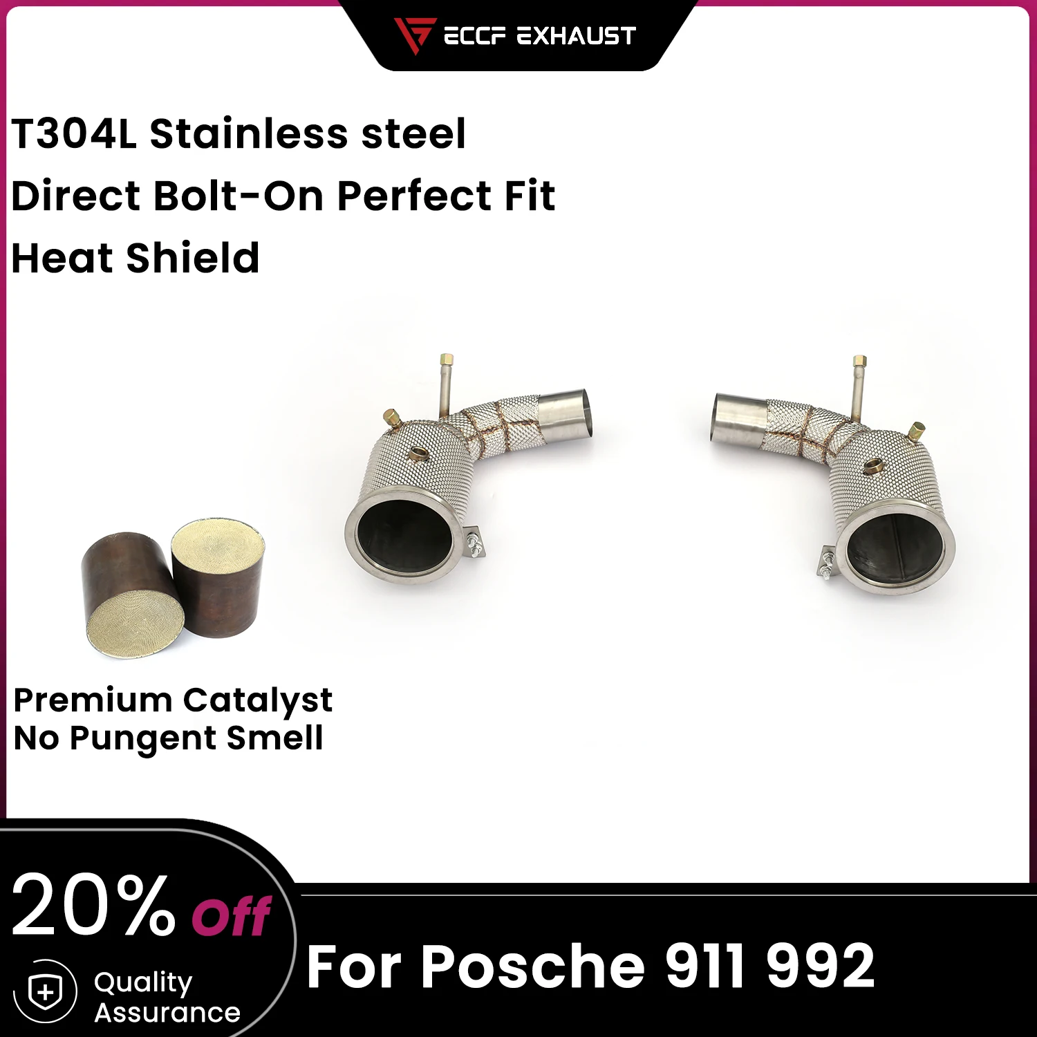 

ECCF Sports Downpipe With Heat Shield For Posche 911 992 Aggressive Exhaust Sound High Flow Performance Upgrade