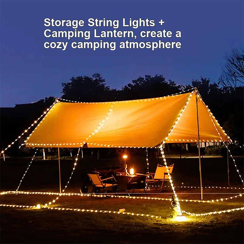 LED Camping String Light 20M USB Rechargeable Protective Atmosphere Lamp for Outdoor Tent Camping Party Decoration