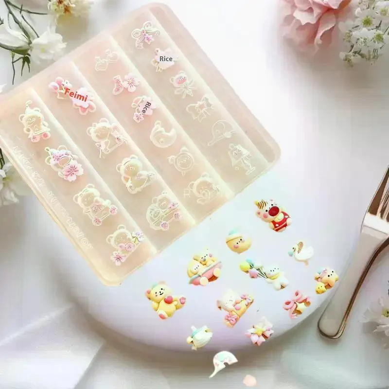 1/2/3 Pack Adorable 3D Cartoon Bear Silicone Mold for Nail Art and DIY Decor, High Transparency Nail Icon Mold