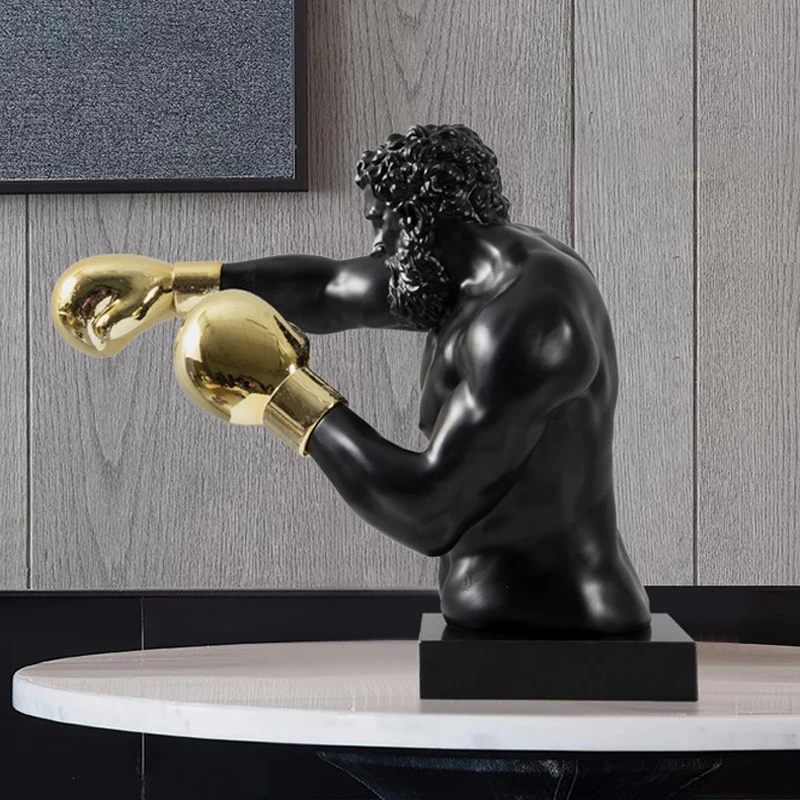 Wholesale White Large Resin Sculpture Decoration Boxing Male Sculpture Statue Sports Art Sculpture Interior Diy Home Decoration