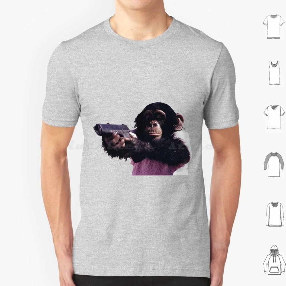 I Won't Hesitate! T Shirt 6xl Cotton Cool Tee Monkey Gun Animals Packing Heat Handgun Ape Chimp Chimpanzee