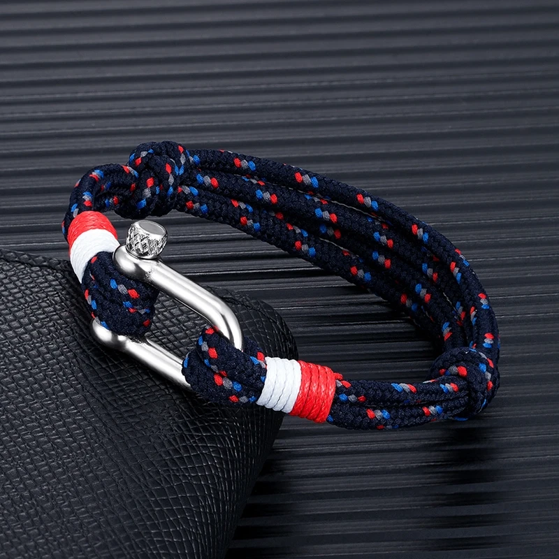 MKENDN Men\'s Sport Camping Parachute cord Survival Bracelet Women U-Shape Stainless Steel Shackle Buckle Surfer Beach Jewelry