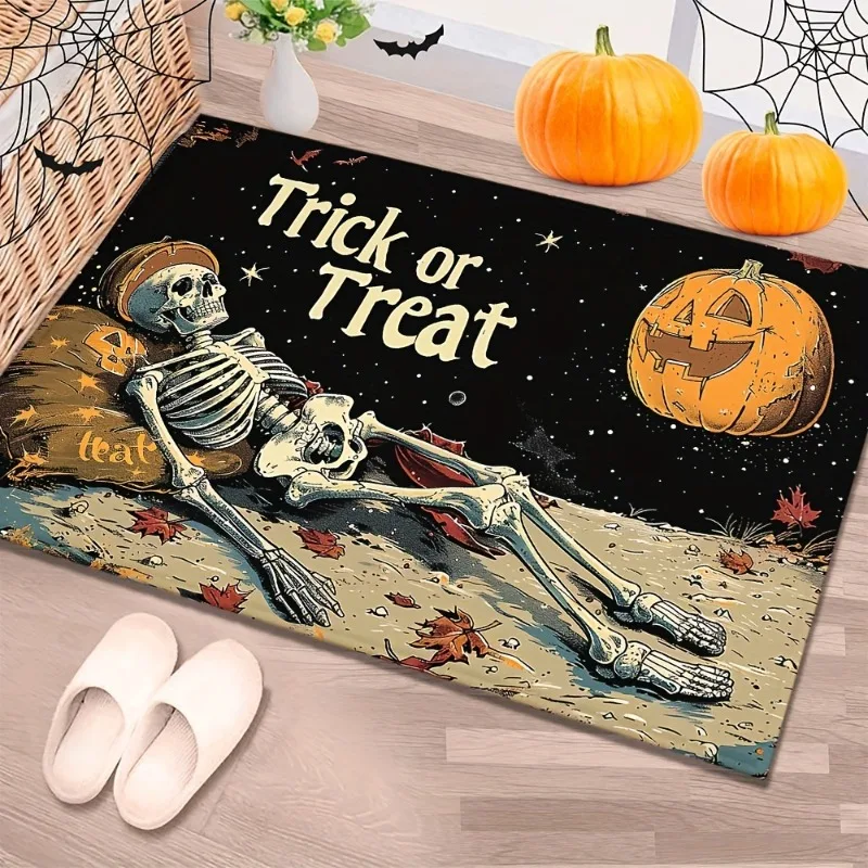 Halloween Boo Ghost Black Cat Pumpkin Doormat Bat Polka Dot Print Indoor Floor Rug  Entryway Carpet Area Mat for Home Decor
