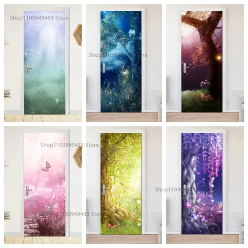 Fantasy Collection Door Mural Self-adhesive Waterproof Wallpaper for Full Door Cover Decals Home Cabinets Decoration Stickers