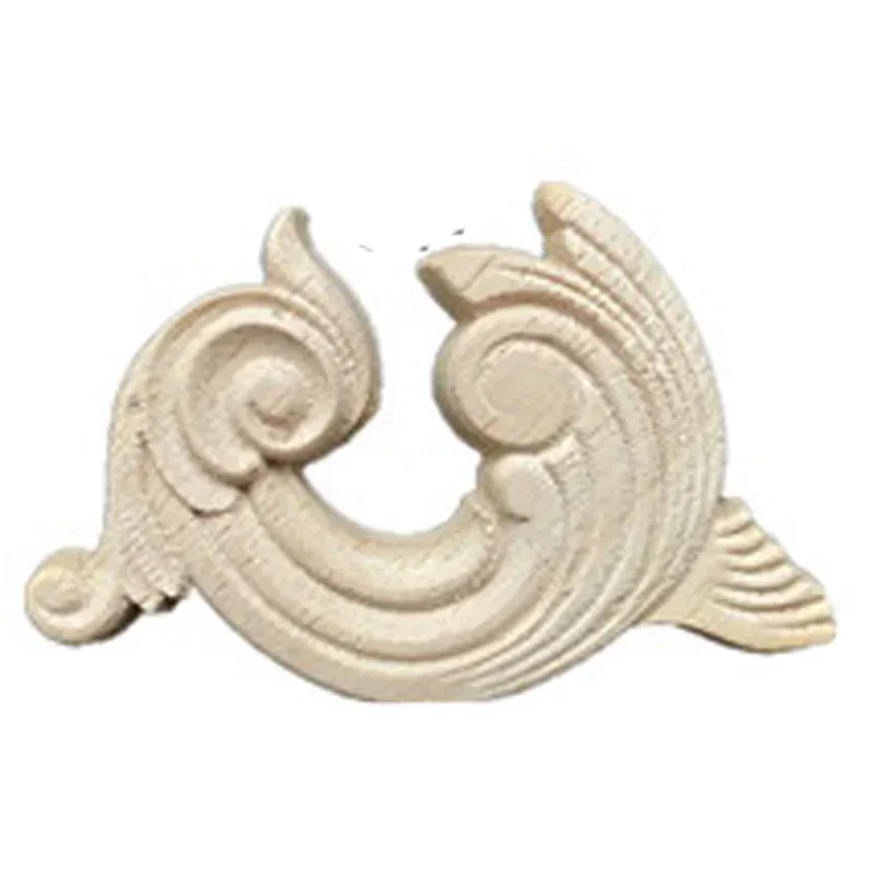 7cm Rubber Wood Carved Applique Furniture Wood Carved Long Onlay Applique Unpainted Flower Vintage Furniture Craft Decor