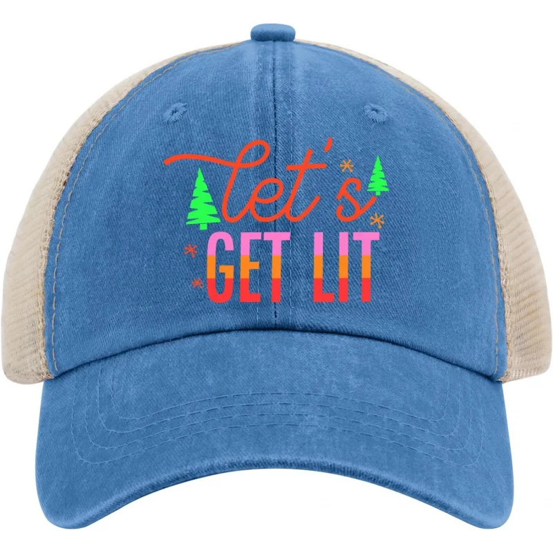 Funny Lets Get Lit Merry Christmas Retros Hat for Mens Baseball Caps Stylish Washed Workout Hats