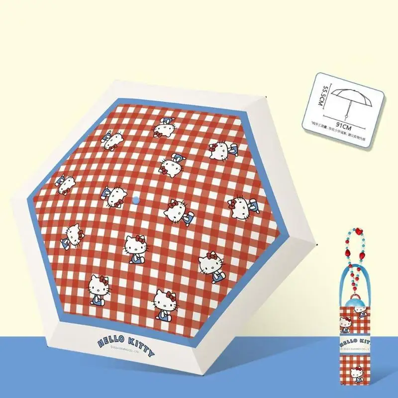 Sanrio Hello Kitty New Cartoon Vinyl Parasol Sunshade Dual Purpose Cute Uv Rays Windproof Bag Proof Girls Five Folding Umbrella
