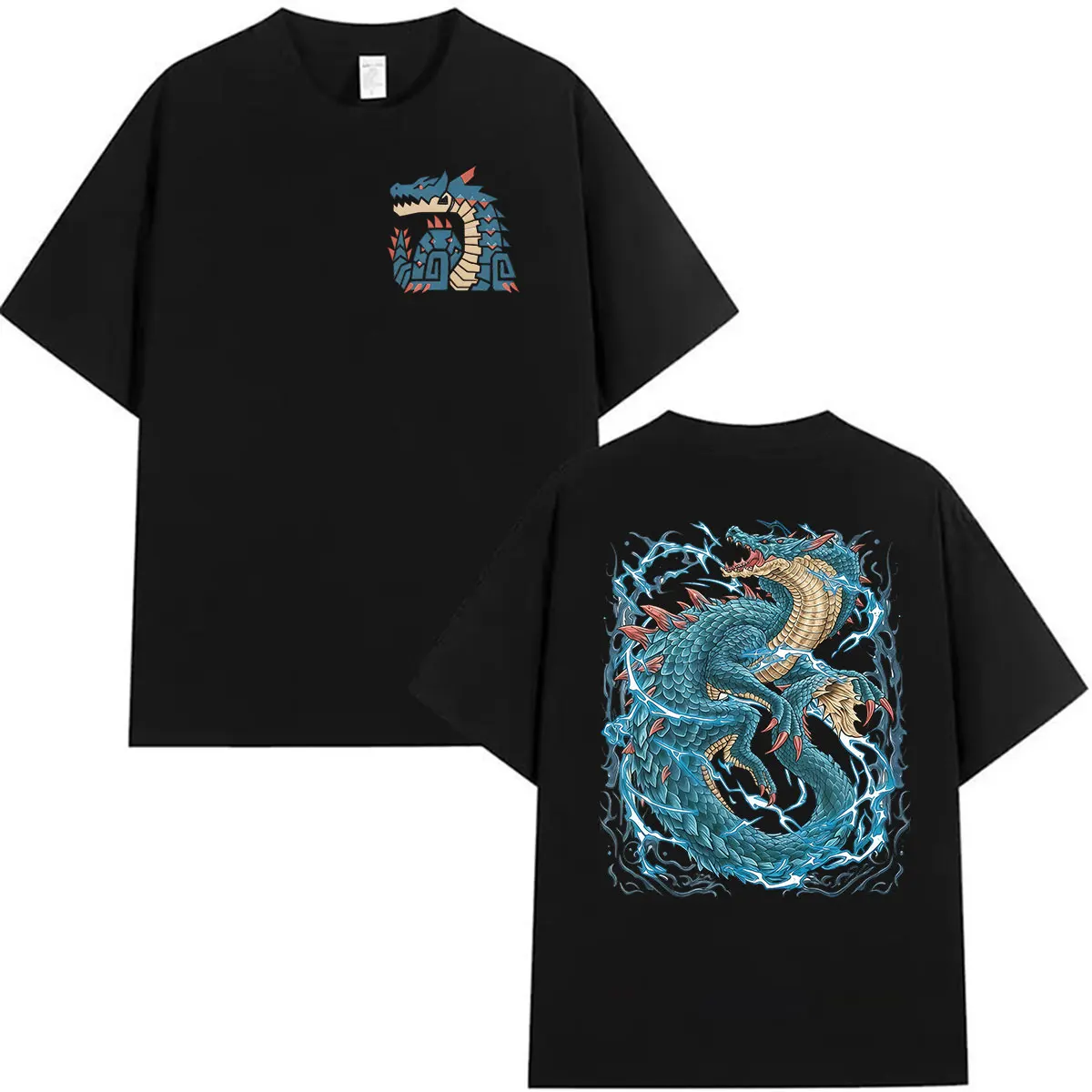 2026 Game Monster Hunter Lagiacrus The Lord of The Seas Grafik-T-Shirts für Männer und Frauen, Vintage-Mode, übergroßes T-Shirt aus 100 % Baumwolle – Detail 2