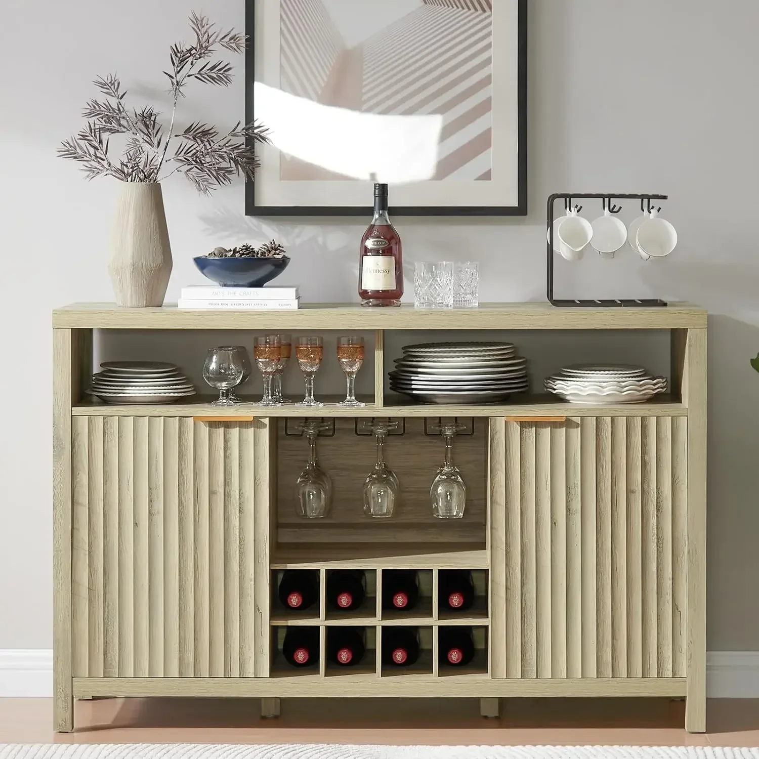 

L1218 Oxford Mid Century Bar Cabinets - 51" Buffet Cabinet with Storage & Wine Rack, 32.8" Tall Liquor Bar Cabinet for Kitchen