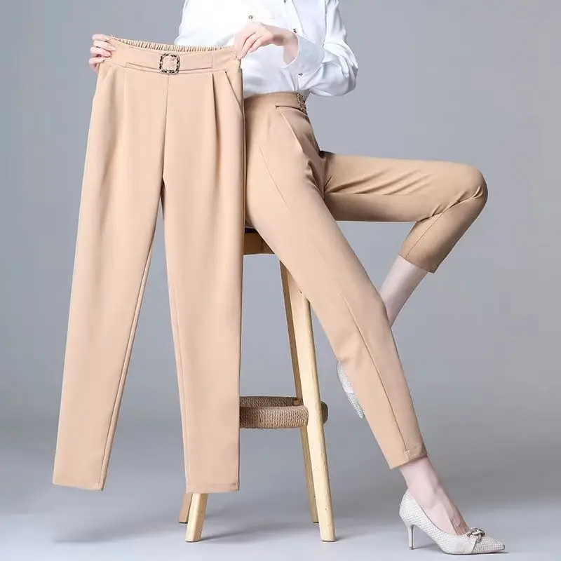 

Women's Clothing Solid Color Harem Pants New High Waist Slim Fit Korean Style Office Casual Versatile Dress Pants Trendy