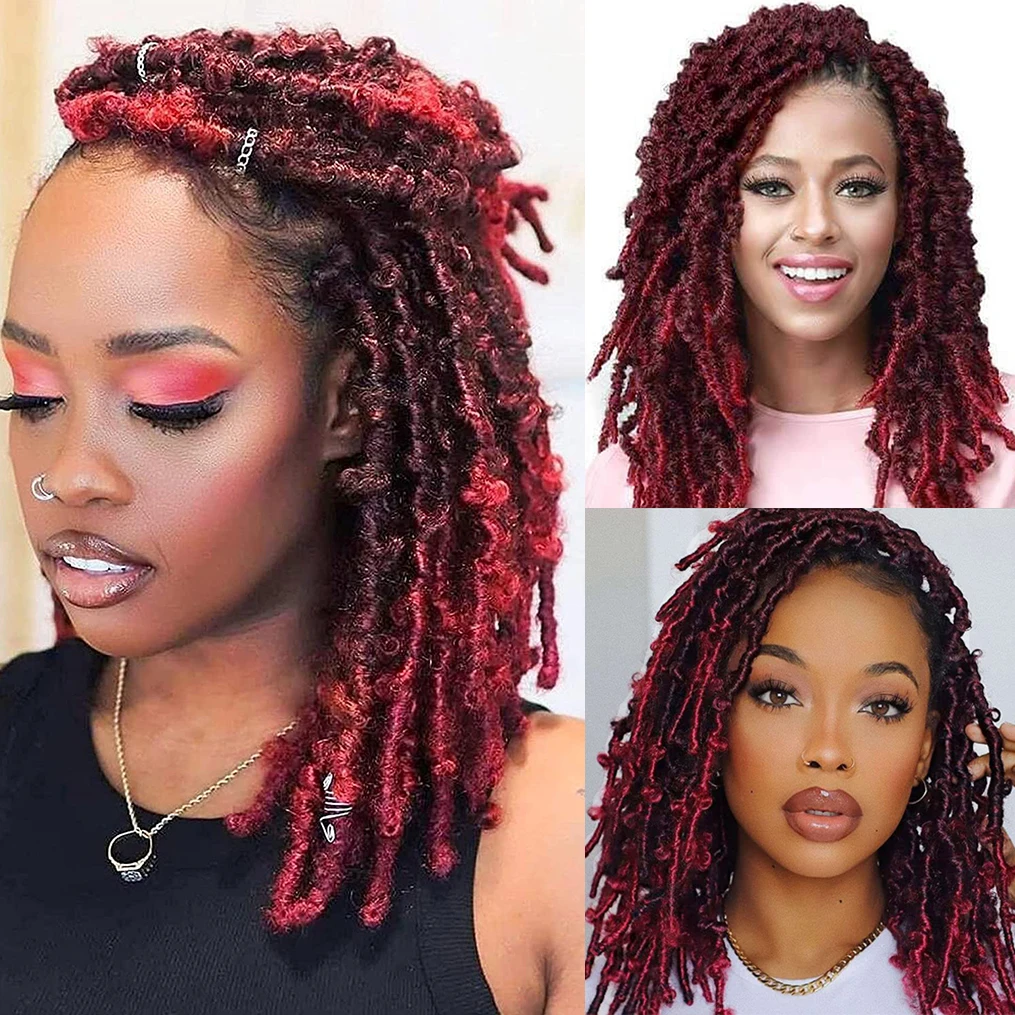 1/8 Packs Pre Looped Butterfly Locs Crochet Hair Burgundy Red Distressed Locs Crochet Braids Soft Butterfly Synthetic Faux Locs