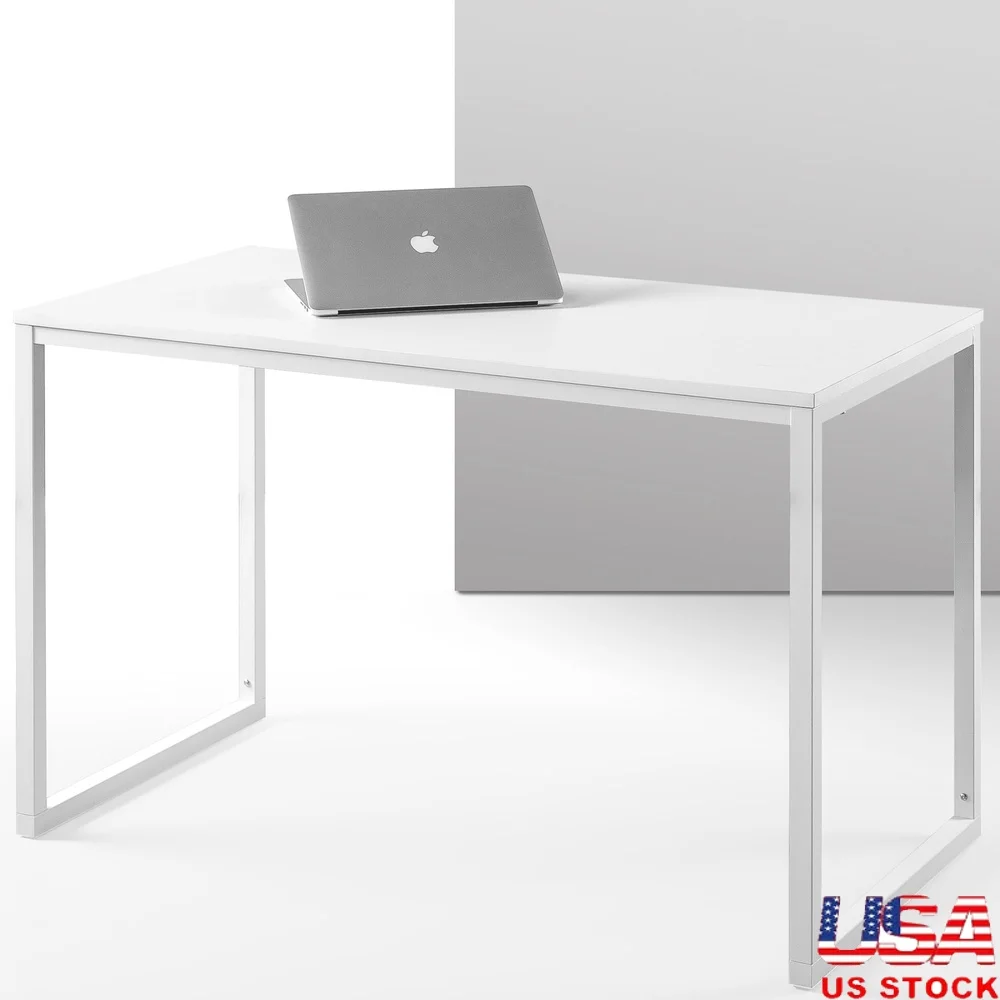 

Modern White Frame Computer Desk Sturdy Metal Structure Easy Assembly Home Office Workspace Multipurpose Room 47x29 Inches