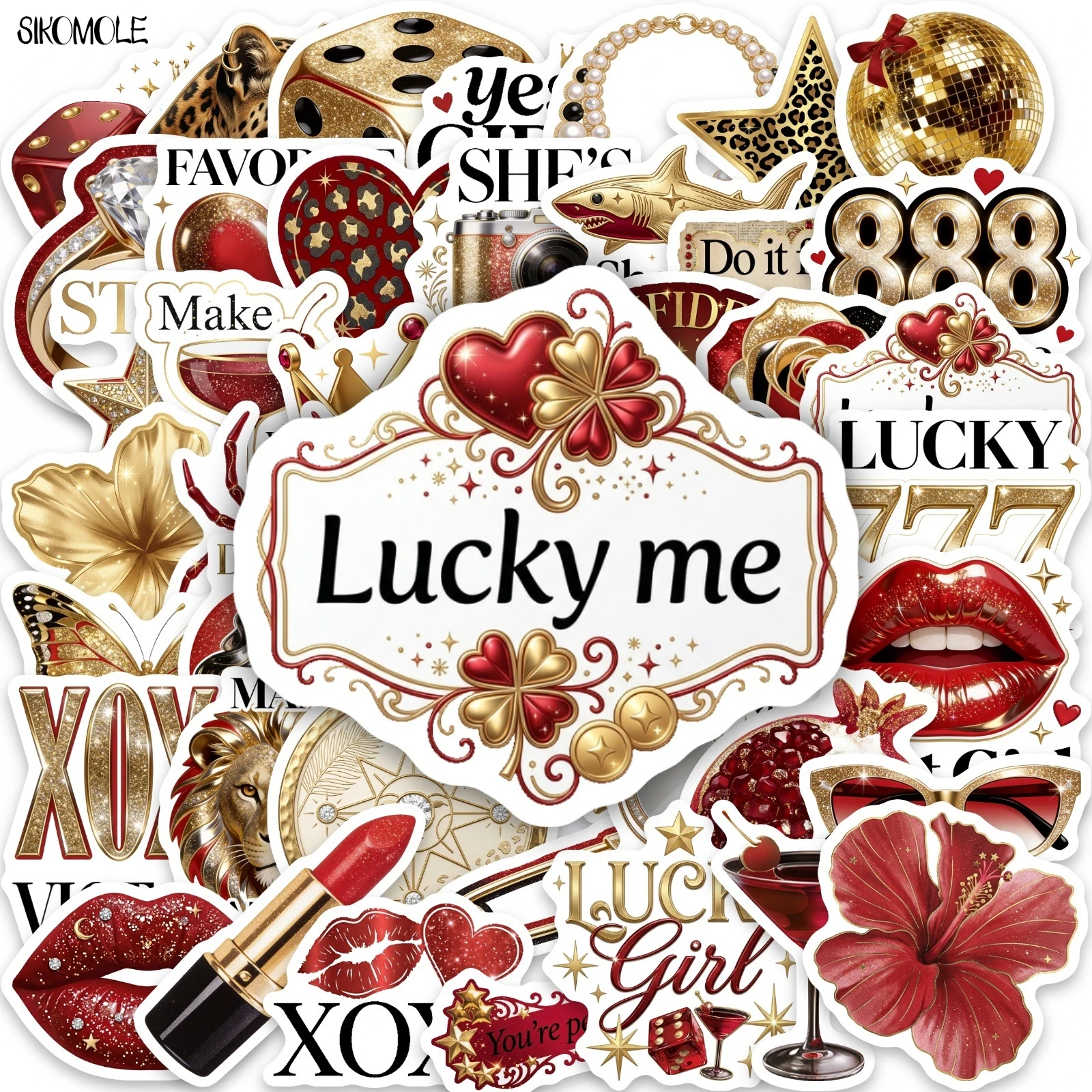 10/30/50pcs Cartoon Red Gold Light Luxury Style Stickers Book Diy Skateboard Guitar Luggage Suitcase Decoration Graffiti Sticker