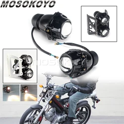 Street Motorcycle Headlight Twin Projector Light Scooter Front Running Lamp w/ Mounting Bracket for Yamaha Honda Suzuki Kawasaki