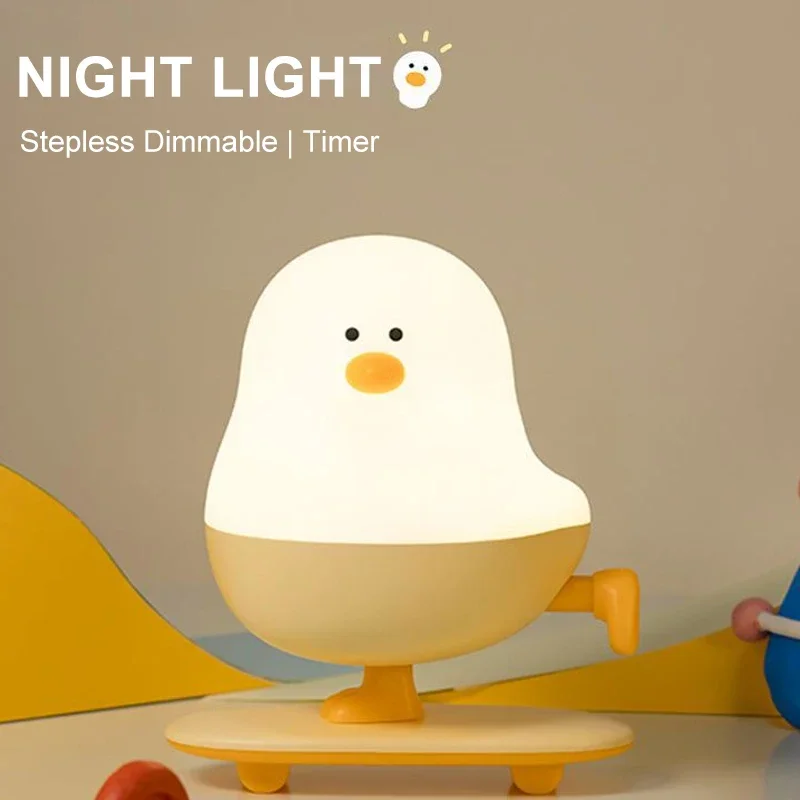 

Chicken Cute Cartoon Silicone Pat Lamp USB Rechargeable Dimming Timer Companion Sleep Light Bedroom Bedside Decor Night Lighting