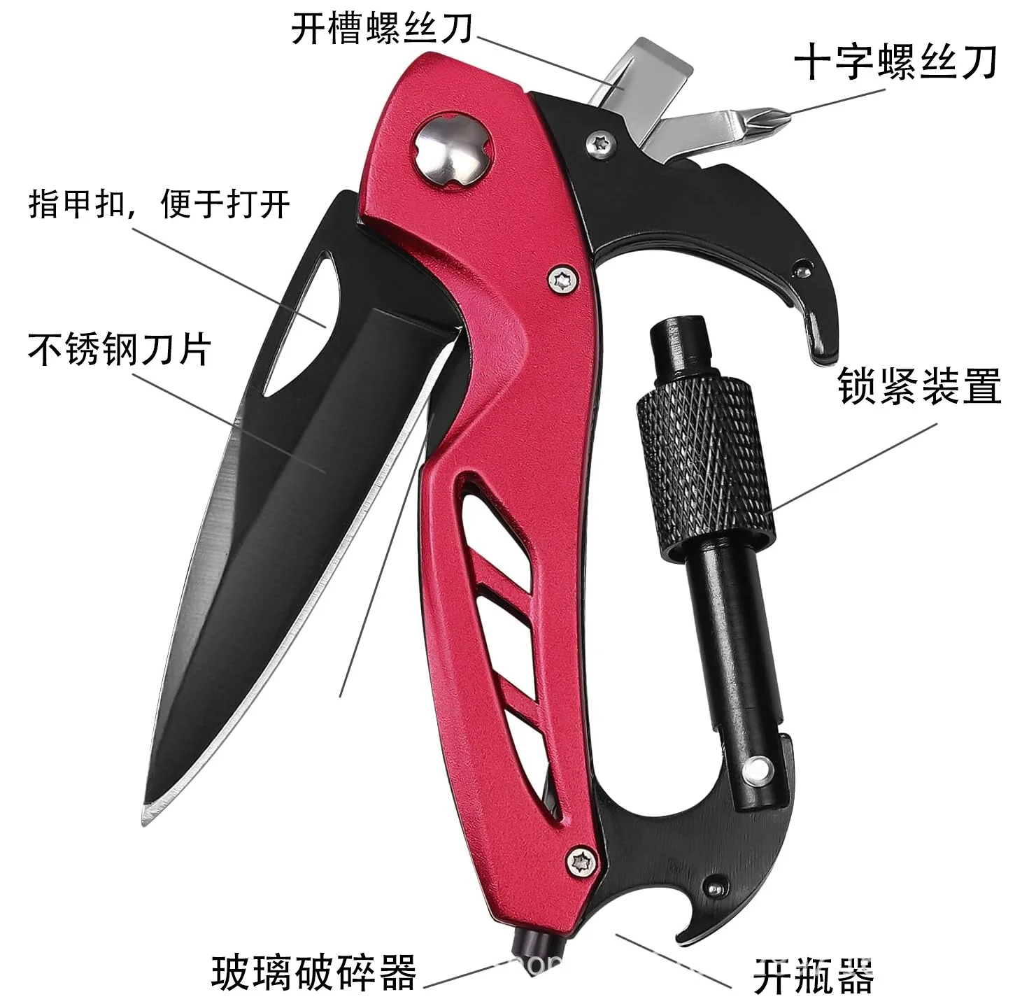 جديد متعدد الوظائف خمسة في واحد أداة المحمولة في الهواء الطلق تسلق مشبك الفولاذ المقاوم للصدأ EDC معدات التخييم متعددة الأغراض