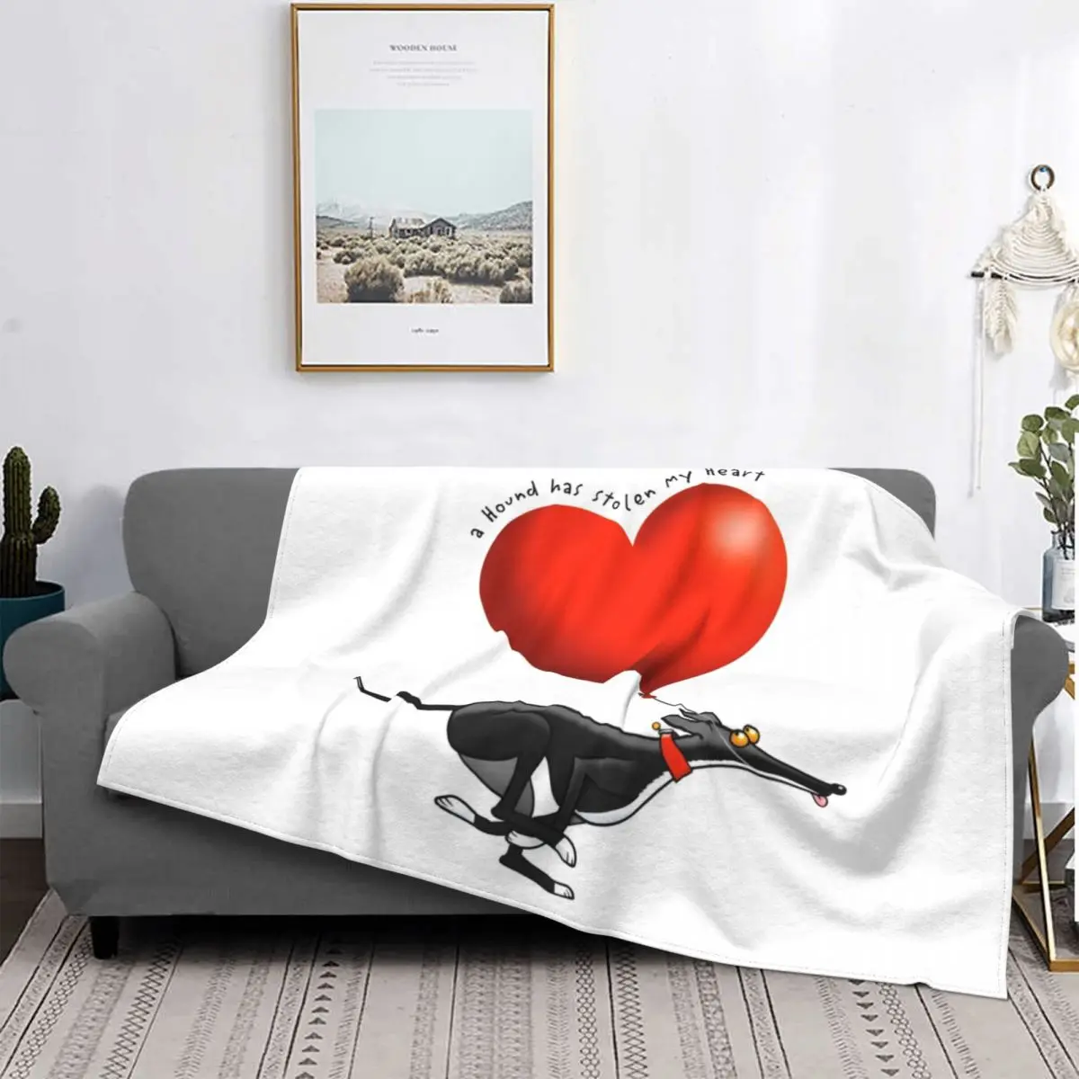 Greyhound Stolen Heart Blankets Breathable Soft Flannel Winter Black Hound Valentine Gift Throw Blanket for Couch Home Bed