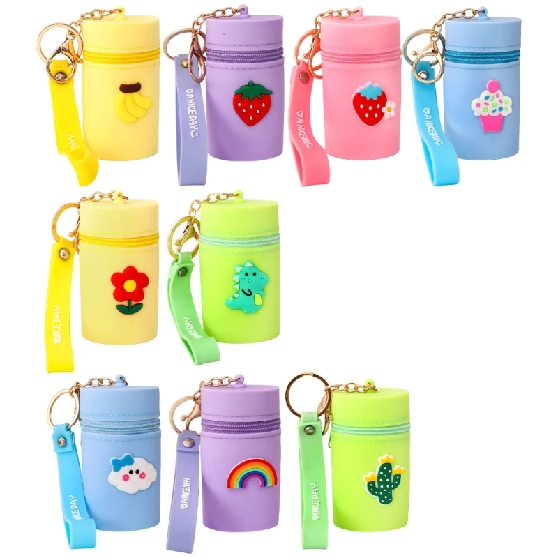 E74B Portable Silicone Coin Pouches With Keychain Cute Lipstick Case Change Holder Bag for Women and Girls