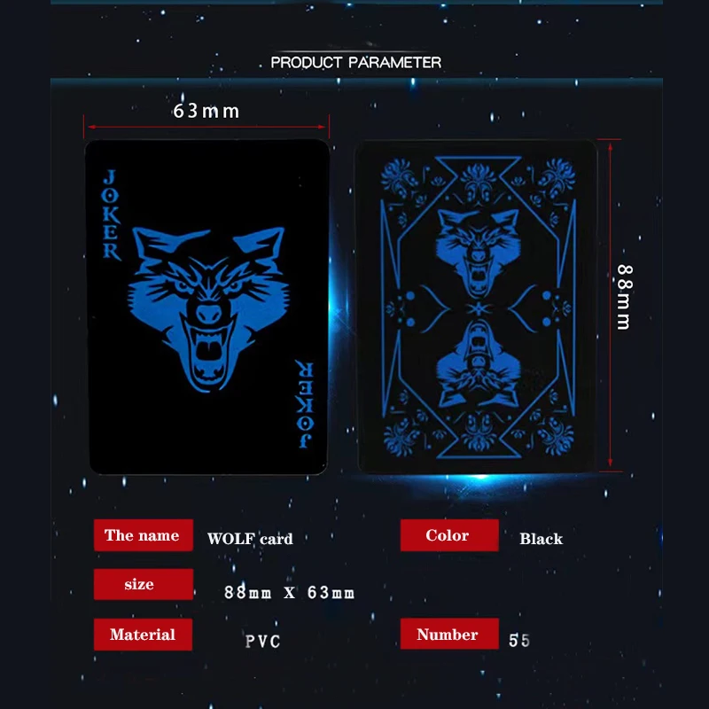 Black Waterproof Plastic PVC Playing Cards Sets Wolf Classic Magic Tricks Poker Creative Gift