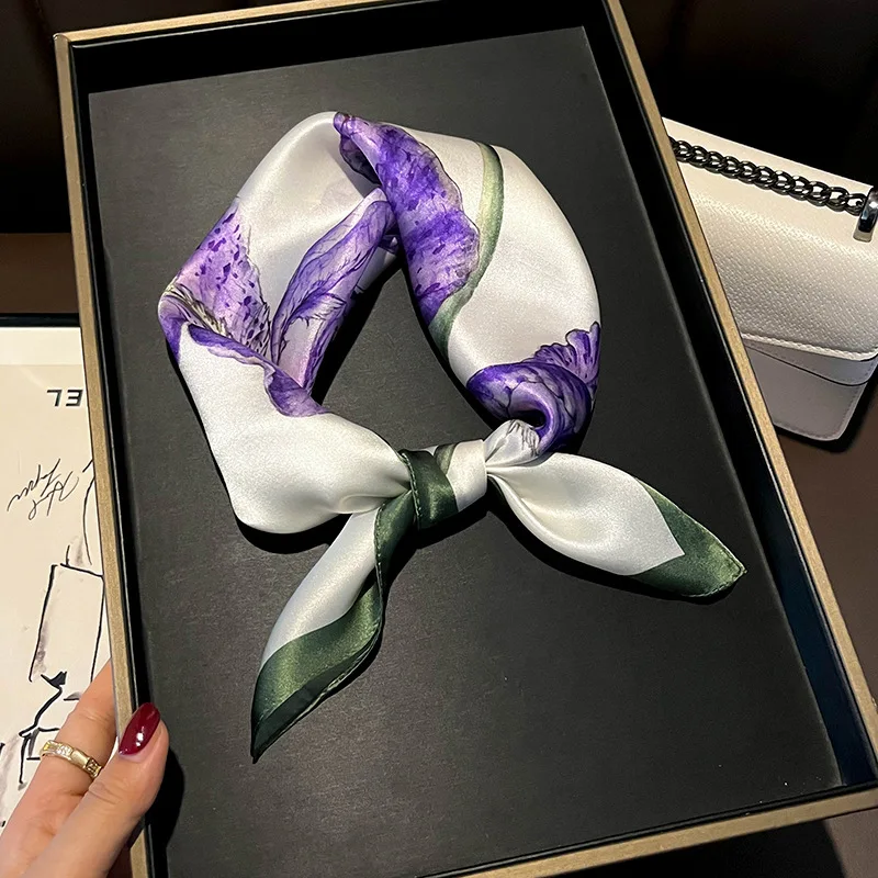 

100% Pure Silk Square Scarf Women Hairband Office Lady Neck Scarves Print Luxury Neckerchief Bandana Spring Foulard Female Shawl