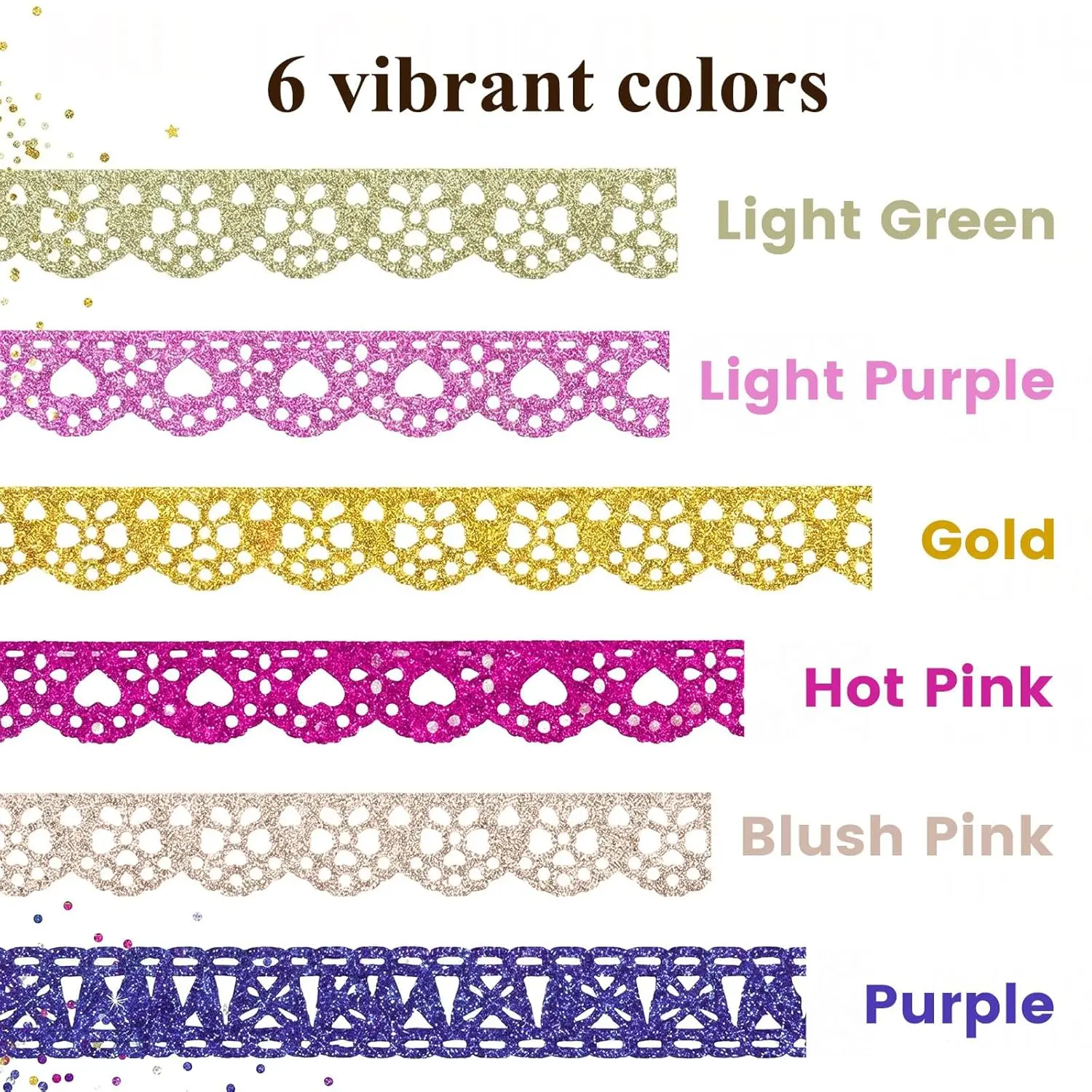 Decorative Washi Tape Set - 12 Rolls Glitter Lace Washi Tape for Card Making Supplies, Scrapbook Craft Supplies, Aesthetic Journ
