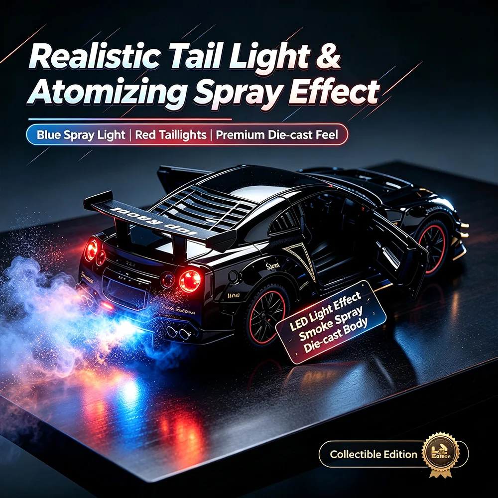 1PC Rechargeable LED Supercar Alarm Clock, Remote Control, Engine Sound, Water Spray, Exhaust Light, Bedroom Office Decor