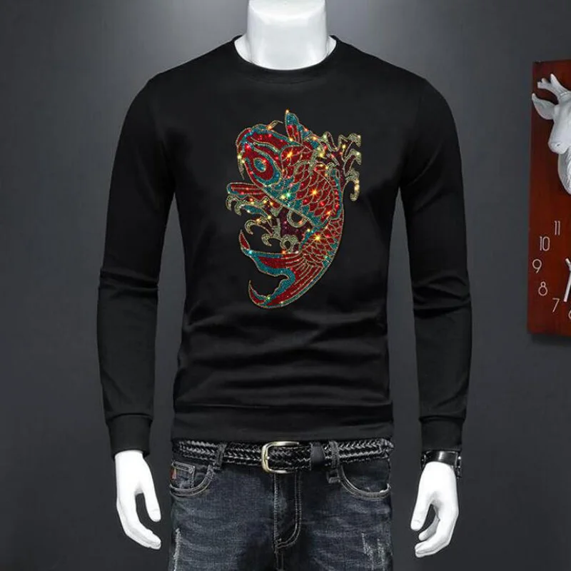 2025 Hip Pop  Men Fashion Cool Designer  Rhinestone  Hoodie Sweatshirt Men's Pullover Hot Sale