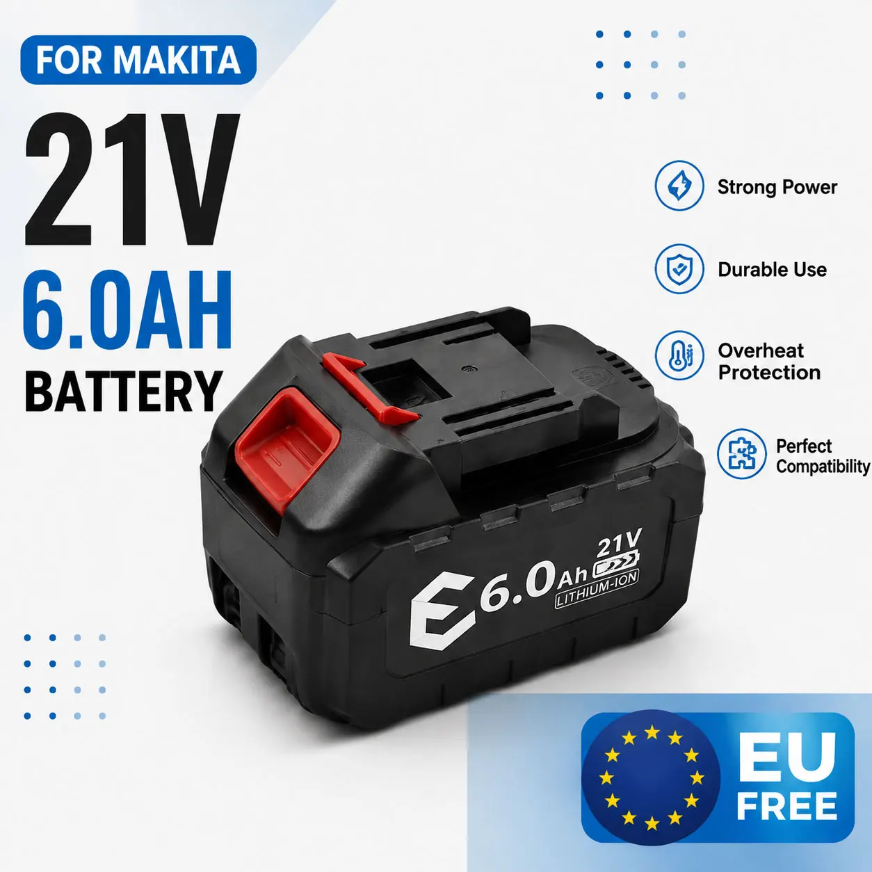 Batterie de remplacement Li-ion 21V 5S2P 6000mAh |   Livraison Locale UE Sans TVA, Batterie Haute Performance pour Tronçonneuse Sans Fil Makita, Clé à Chocs et Outils Électriques
