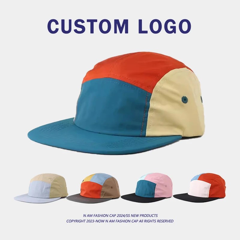 Custom Logo 5-panel Camping Hats for Men and Women American Retro Color Matching Summer Sunscreen Quick-drying Baseball Cap