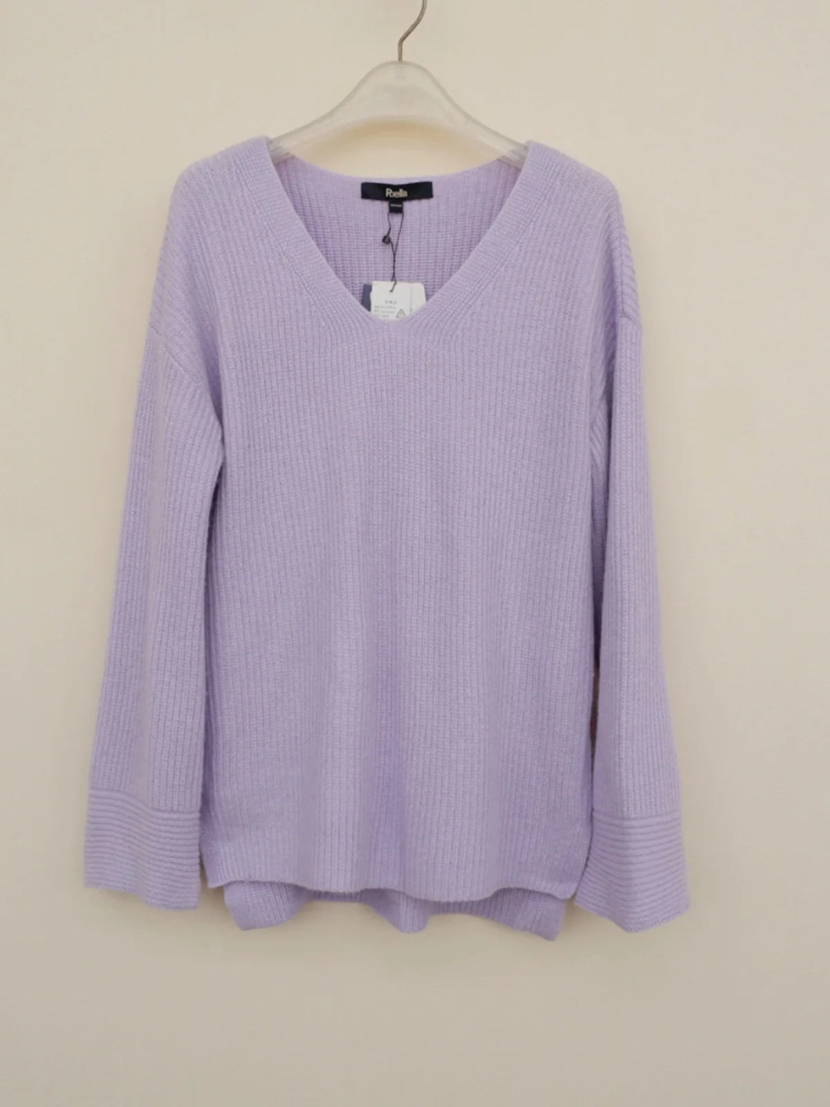 

Осень-зима женский свободный тонкий мягкий шерстяной свитер с v-образным вырезом удобный длинный трикотаж свека фиолетового цвета Blo Sle