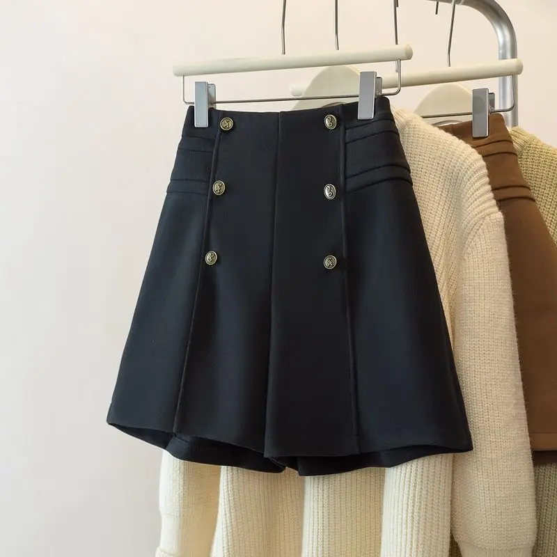 Temperament High Waist Shorts Women New Spring Autumn Double Breasted A-line Wide Leg Pants Large Size Versatile Shorts TT467