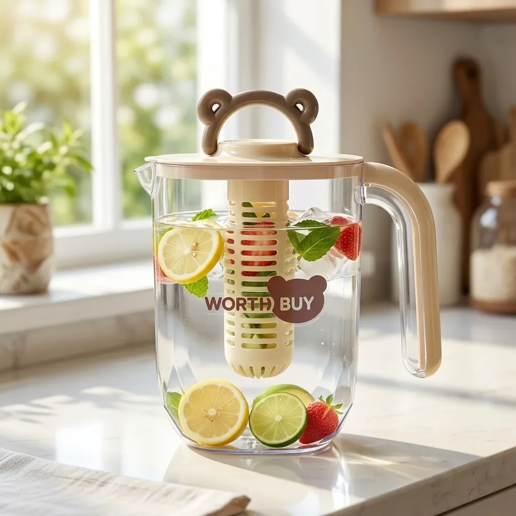 2200ML Plastic Fruit Infuser Water Pitcher with Filter Lid Handle Spout Fridge Drink Jug Cold Brew Tea Juice Container