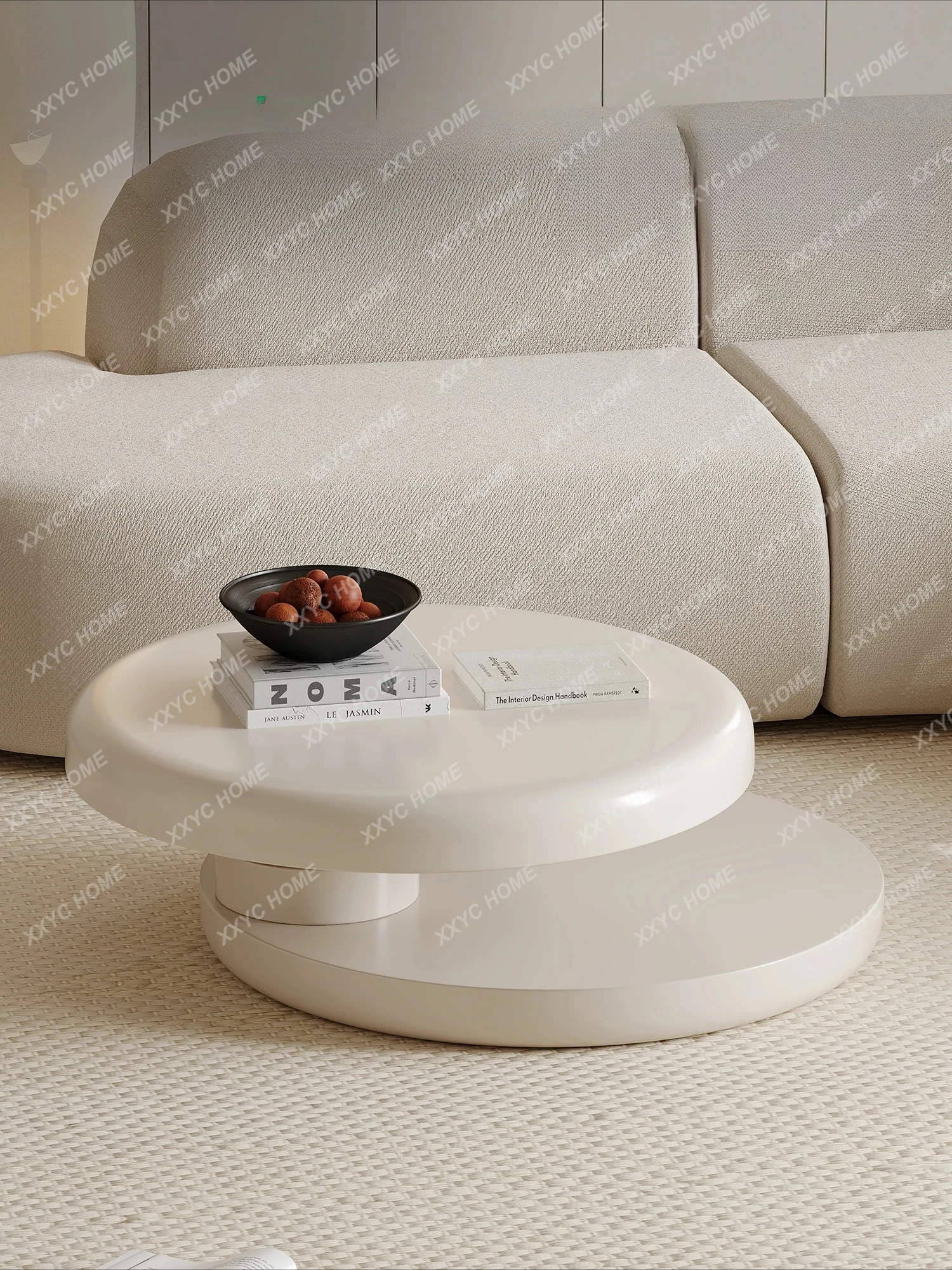 A Cream Style Circle and Creative Rotating Coffee Table Modern Minimalist Living Room Designer Model Household Coffee Table