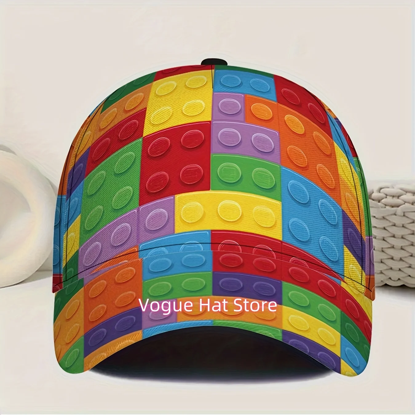 1pc, Funky Construction Pattern Adjustable Snapback Hat - Purple Building Blocks - Lightweight Polyester for Sports, Streetwear,