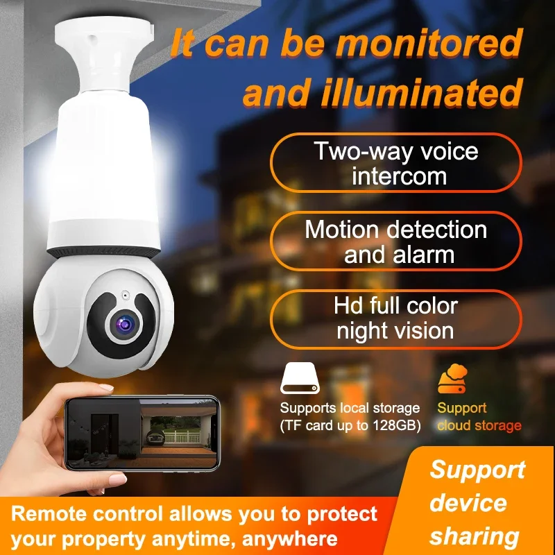 Bulb Surveillance Camera Full Color Night Vision Automatic Human Tracking Zoom Indoor Security Monitor Wifi Camera Smart Home