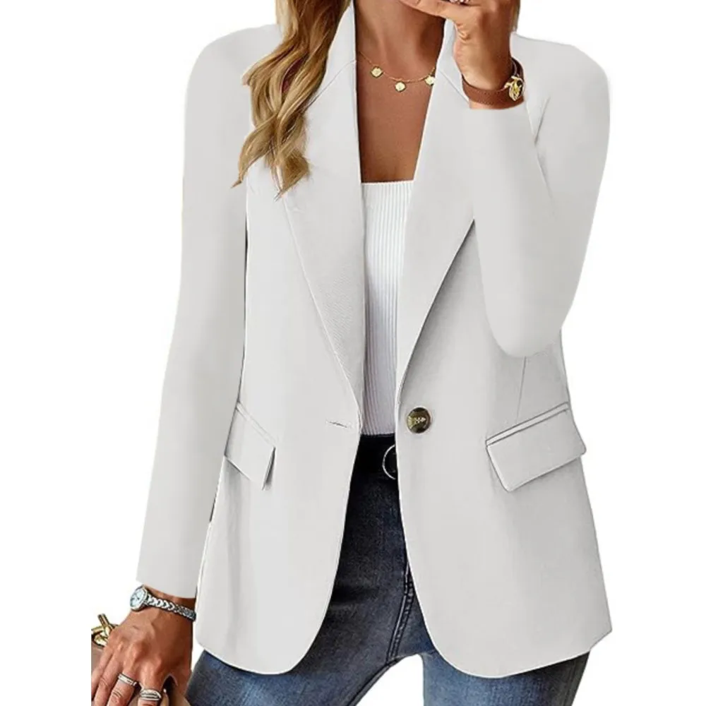 Office Elegant Blazer For Women 2023 Autumn Casual Solid Long Sleeve A Buckle Pocket Slim New In Outerwears Blazer Mujer