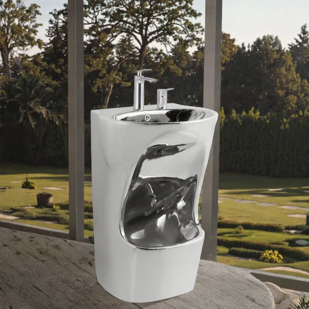 Modern NEOM Ceramic Oval Pedestal Sink Single Hole Faucet Mounted Drainer Footbasin for Bathroom Shower