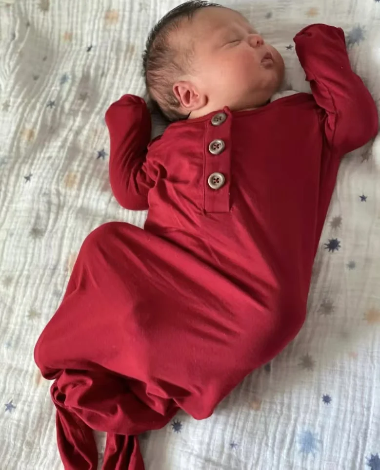 

Newborn Infant Baby Sleeper 95% Bamboo 5% Spandex Comfortable Soft Newborn Knotted Gowns for Baby Girl and Boys