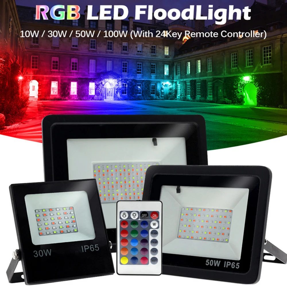 

RGB LED Floodlight with Remote Control 30W 50W 100W Outdoor IP66 Waterproof Wall Spotlight Festival Landscape Decorative Lights