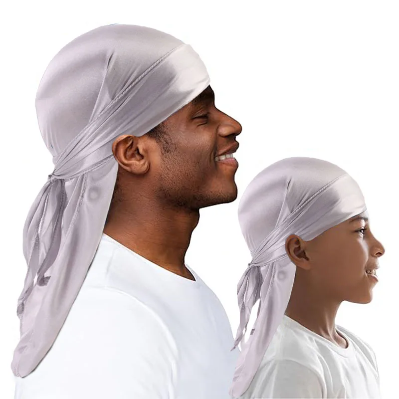 2PCS/LOT Parent-child Pirate Hat Cap Hair Bands Silky Durag Long Tail Hat Headwear For Women Man Ribbon Turban Outdoor Wear