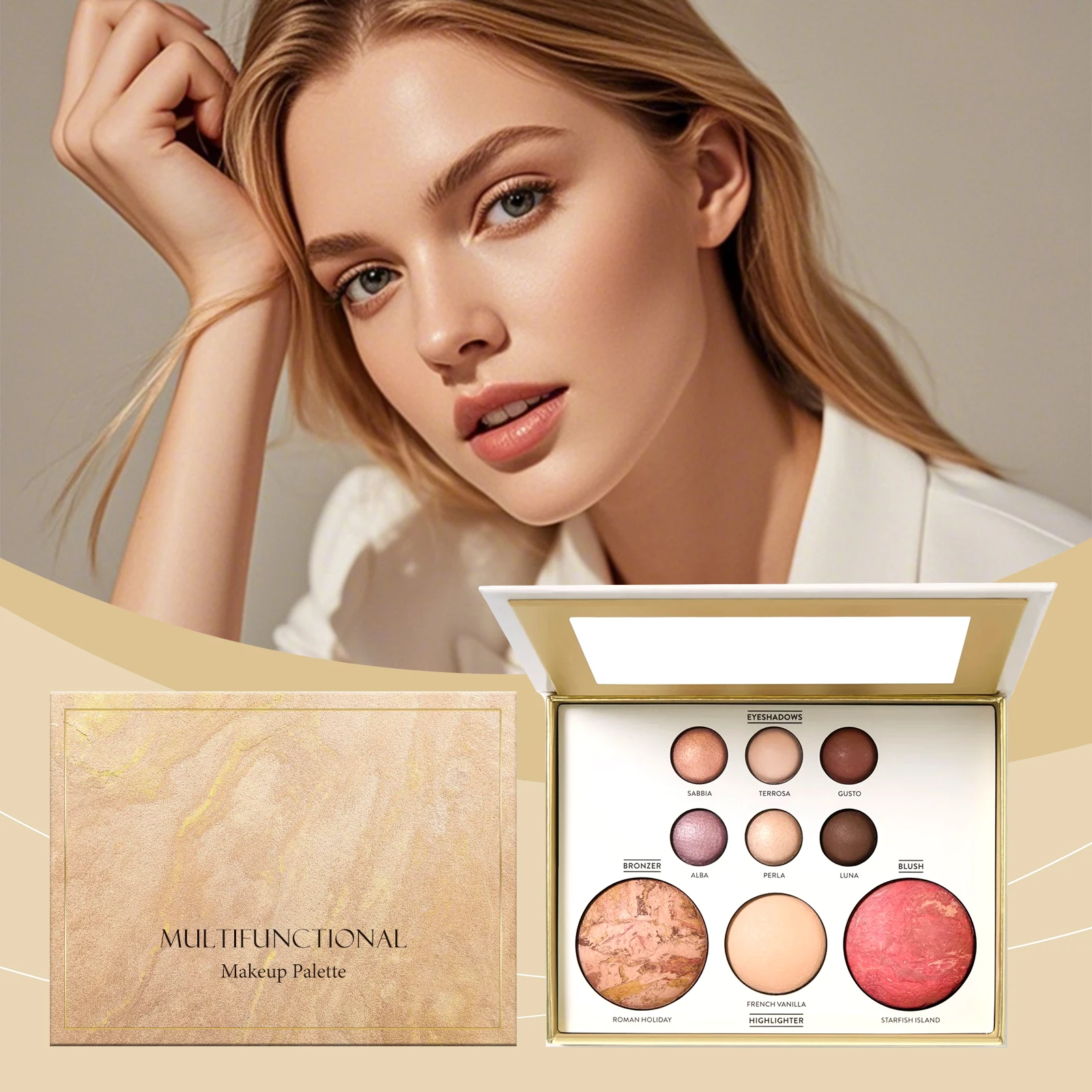 Multifunctional Makeup Palette Highlight Eyeshadow Blush Brighten Three-Dimensional Shadow Lasting Glow Shimmer Facial Cosmetics